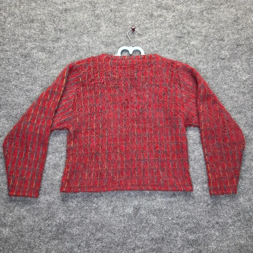 Zara Sweater Womens Small Red Multicolor Fuzzy Chunky Knit Crewneck Pullover